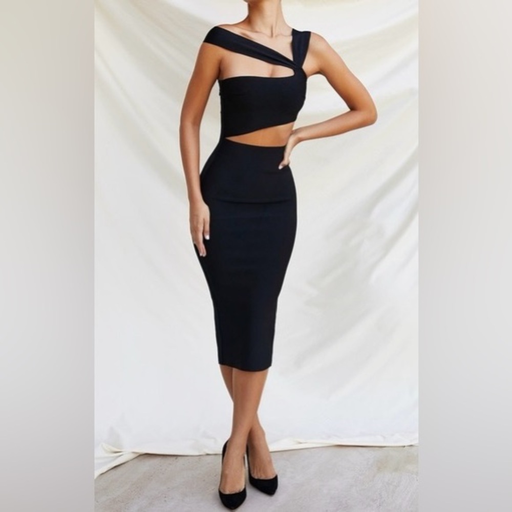 House of CB Aina Black Cut Out Bandage Midi Dress